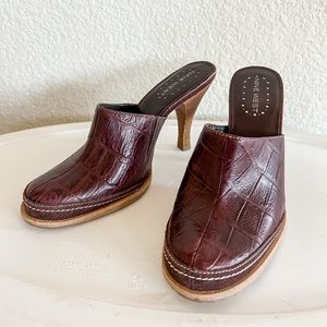 Nine West Brown Leather Mule Clog Heels